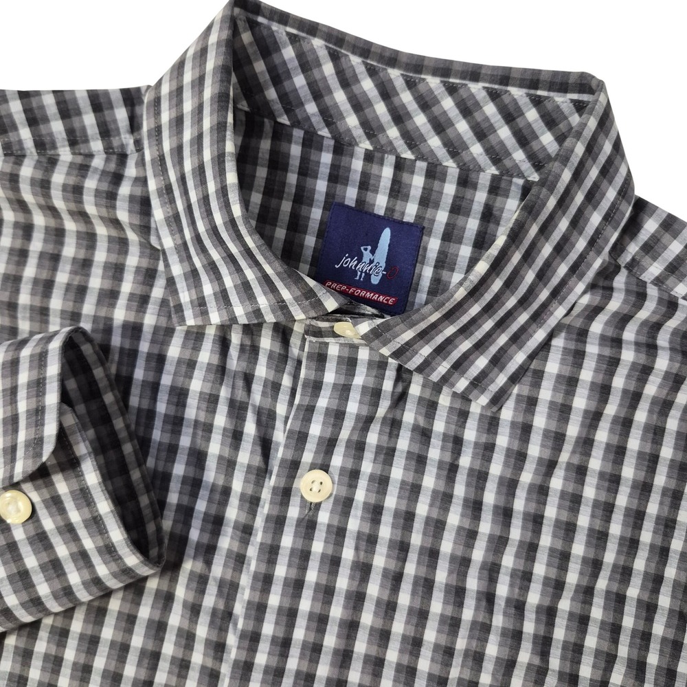 Johnnie-O Prep-Formance Shirt Mens Medium Grey Gingham Performance Button Down